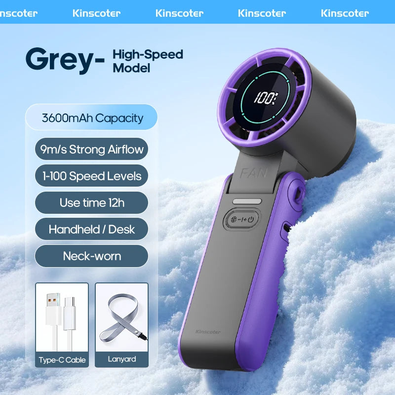 Mini Ventilateur Puissant à Main 100 Vitesses – USB Rechargeable 3600mAh, Pliable & Silencieux – Idéal Canicule & Voyage - AirSoin