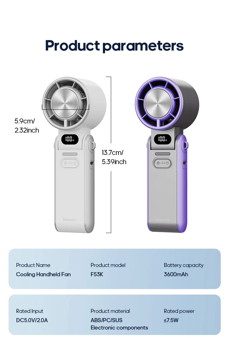 Mini Ventilateur Puissant à Main 100 Vitesses – USB Rechargeable 3600mAh, Pliable & Silencieux – Idéal Canicule & Voyage - AirSoin