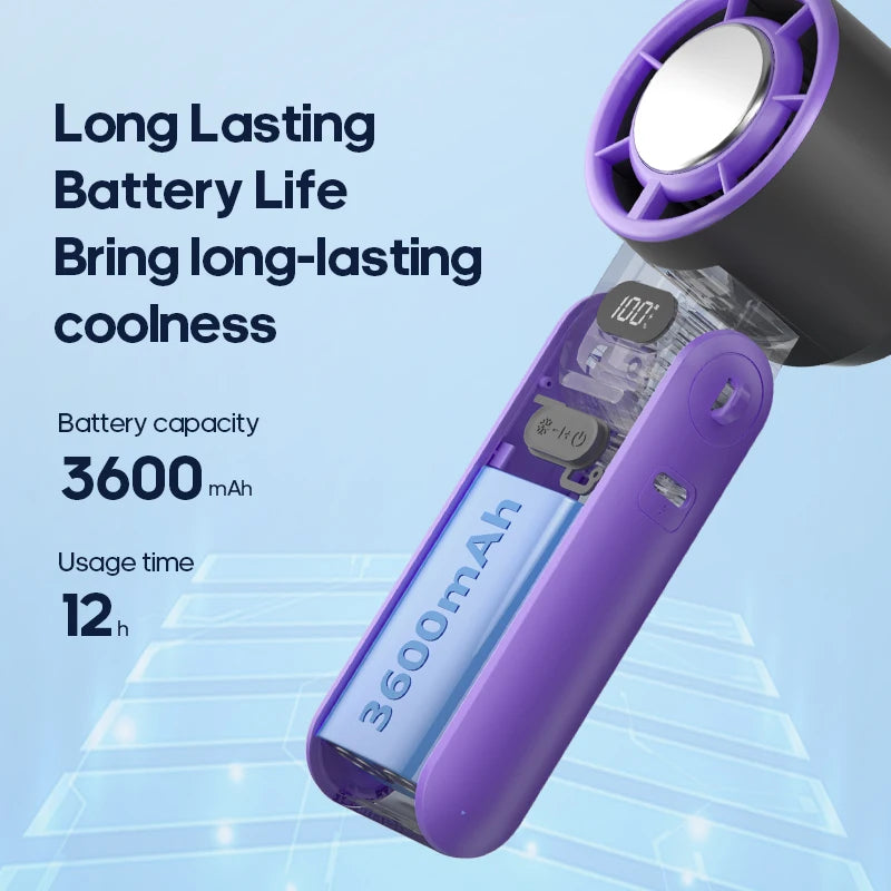 Mini Ventilateur Puissant à Main 100 Vitesses – USB Rechargeable 3600mAh, Pliable & Silencieux – Idéal Canicule & Voyage - AirSoin