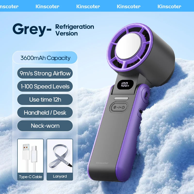 Mini Ventilateur Puissant à Main 100 Vitesses – USB Rechargeable 3600mAh, Pliable & Silencieux – Idéal Canicule & Voyage - AirSoin