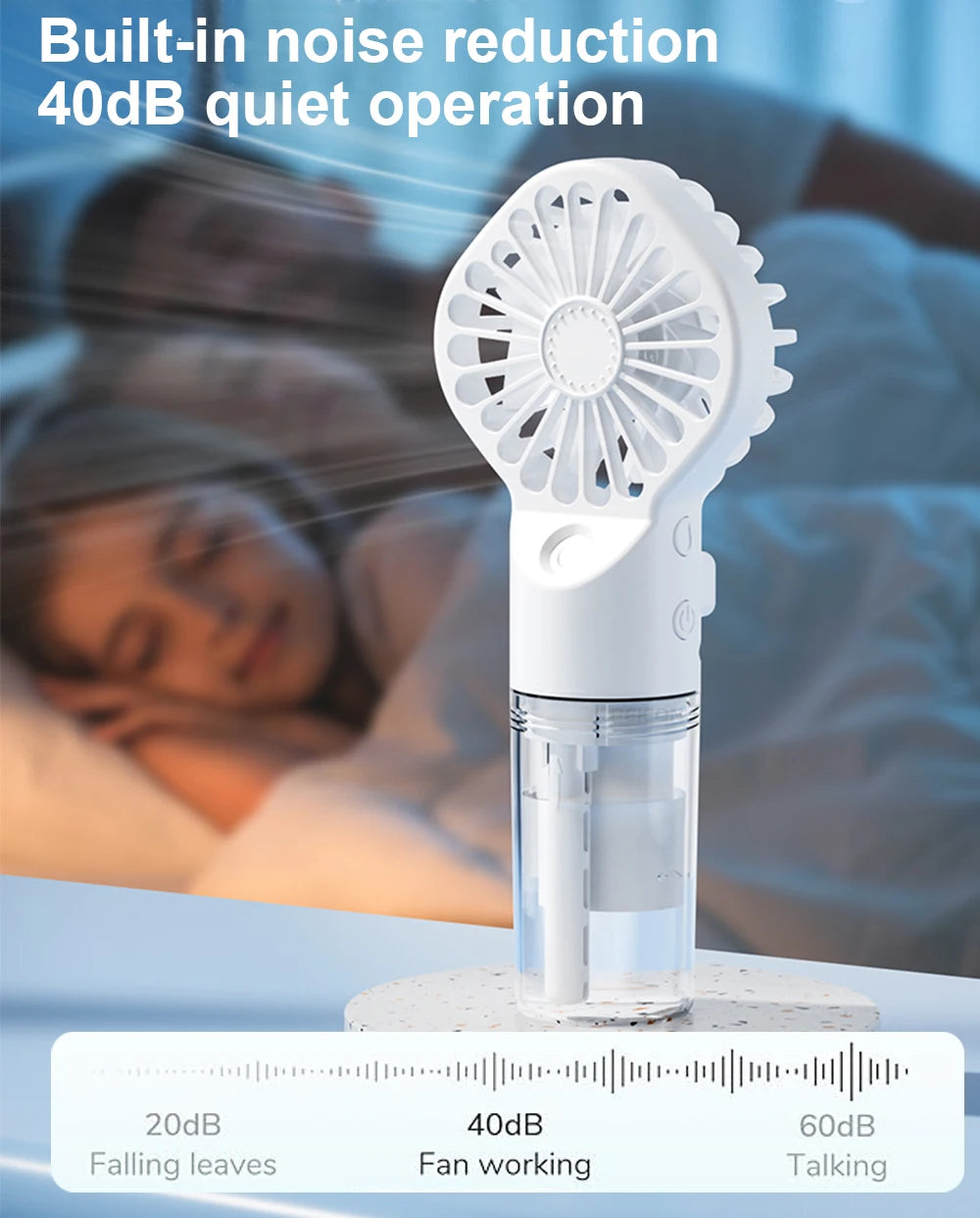 Ventilateur Humidificateur Portable – Mini Ventilateur à Main USB Rechargeable avec Brumisateur d’Eau Intégré - AirSoin