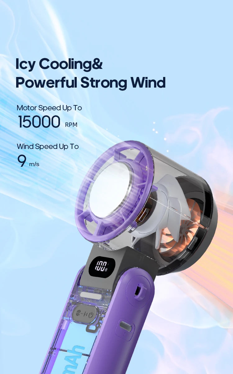 Mini Ventilateur Puissant à Main 100 Vitesses – USB Rechargeable 3600mAh, Pliable & Silencieux – Idéal Canicule & Voyage - AirSoin