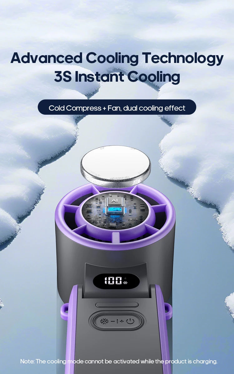 Mini Ventilateur Puissant à Main 100 Vitesses – USB Rechargeable 3600mAh, Pliable & Silencieux – Idéal Canicule & Voyage - AirSoin