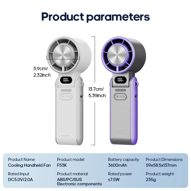 Mini Ventilateur Puissant à Main 100 Vitesses – USB Rechargeable 3600mAh, Pliable & Silencieux – Idéal Canicule & Voyage - AirSoin
