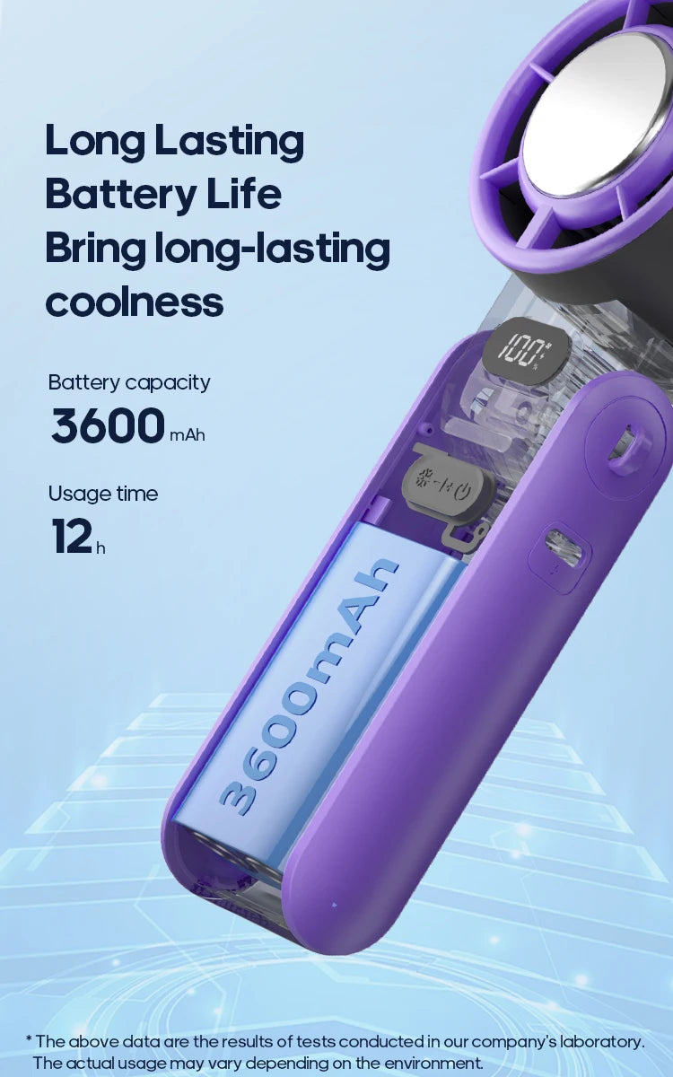 Mini Ventilateur Puissant à Main 100 Vitesses – USB Rechargeable 3600mAh, Pliable & Silencieux – Idéal Canicule & Voyage - AirSoin