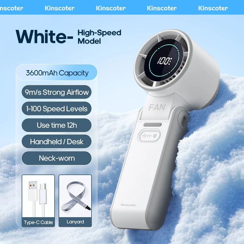 Mini Ventilateur Puissant à Main 100 Vitesses – USB Rechargeable 3600mAh, Pliable & Silencieux – Idéal Canicule & Voyage - AirSoin