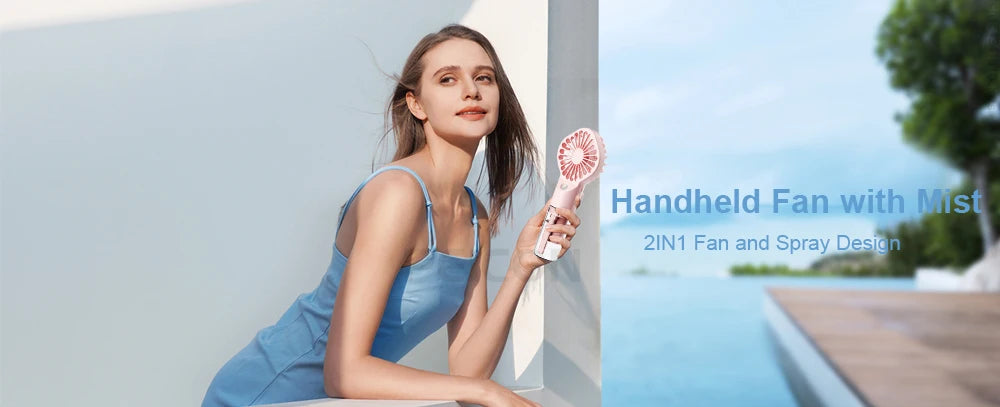 Ventilateur Humidificateur Portable – Mini Ventilateur à Main USB Rechargeable avec Brumisateur d’Eau Intégré - AirSoin