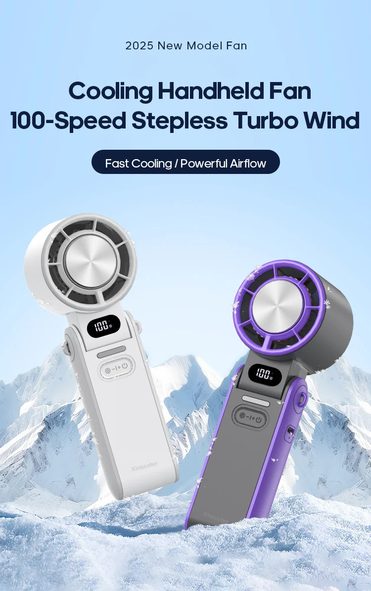 Mini Ventilateur Puissant à Main 100 Vitesses – USB Rechargeable 3600mAh, Pliable & Silencieux – Idéal Canicule & Voyage - AirSoin