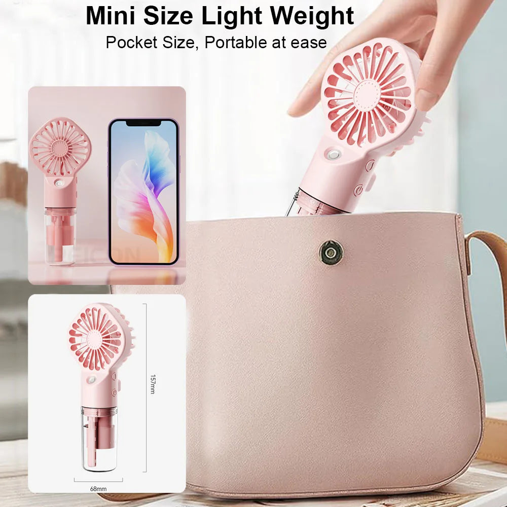 Ventilateur Humidificateur Portable – Mini Ventilateur à Main USB Rechargeable avec Brumisateur d’Eau Intégré - AirSoin