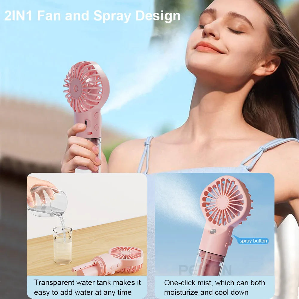 Ventilateur Humidificateur Portable – Mini Ventilateur à Main USB Rechargeable avec Brumisateur d’Eau Intégré - AirSoin