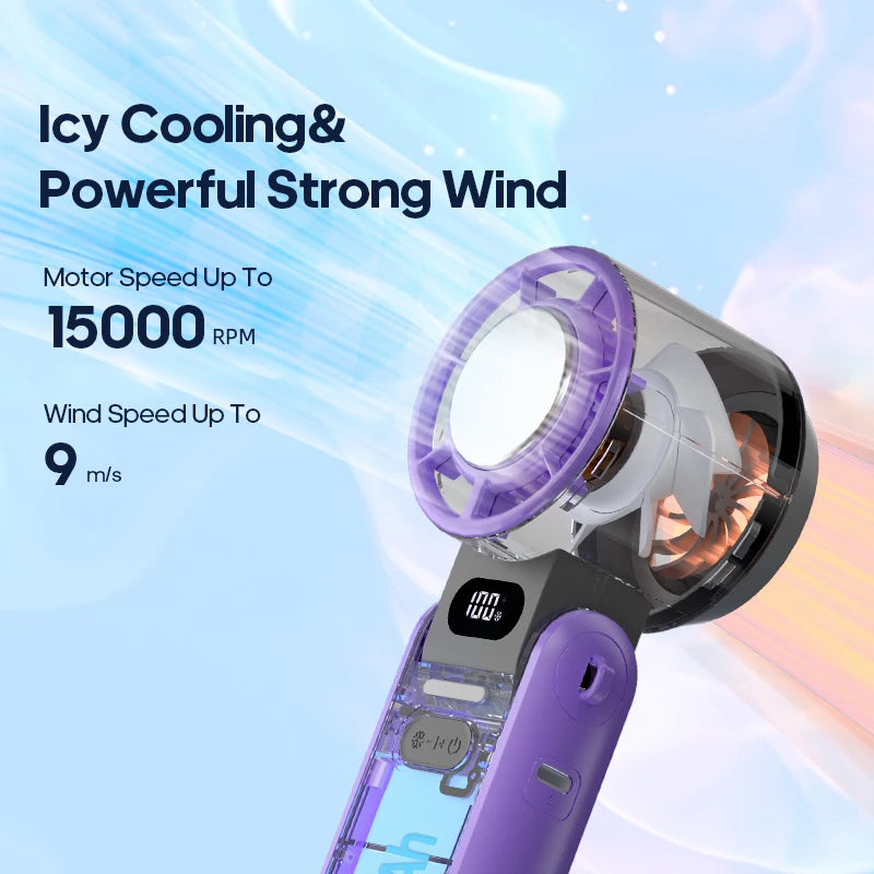 Mini Ventilateur Puissant à Main 100 Vitesses – USB Rechargeable 3600mAh, Pliable & Silencieux – Idéal Canicule & Voyage - AirSoin