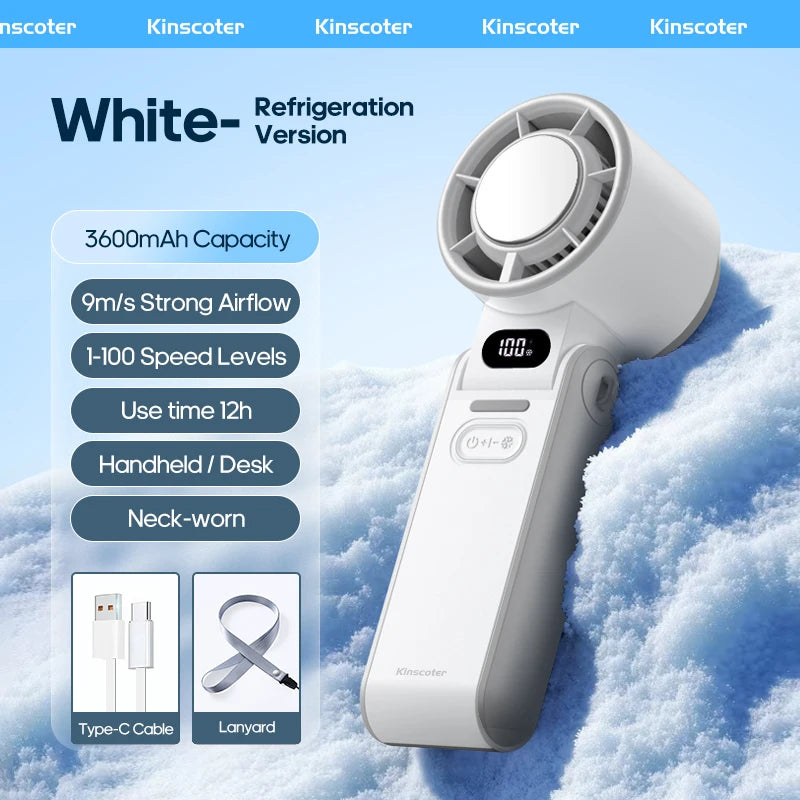 Mini Ventilateur Puissant à Main 100 Vitesses – USB Rechargeable 3600mAh, Pliable & Silencieux – Idéal Canicule & Voyage - AirSoin