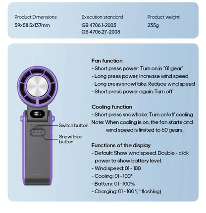 Mini Ventilateur Puissant à Main 100 Vitesses – USB Rechargeable 3600mAh, Pliable & Silencieux – Idéal Canicule & Voyage - AirSoin