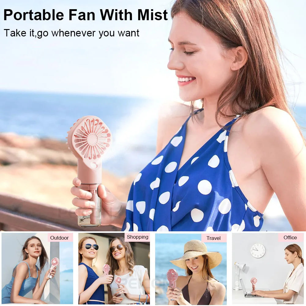 Ventilateur Humidificateur Portable – Mini Ventilateur à Main USB Rechargeable avec Brumisateur d’Eau Intégré - AirSoin