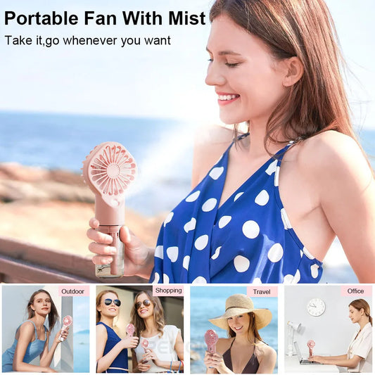 Ventilateur Humidificateur Portable – Mini Ventilateur à Main USB Rechargeable avec Brumisateur d’Eau Intégré - AirSoin
