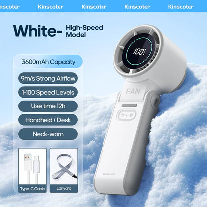 Mini Ventilateur Puissant à Main 100 Vitesses – USB Rechargeable 3600mAh, Pliable & Silencieux – Idéal Canicule & Voyage - AirSoin