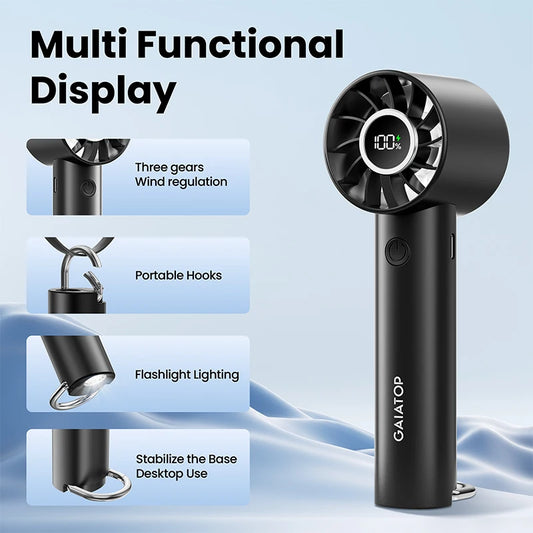 Ventilateur Portatif Mini – Ventilateur de Poche avec Écran LED & Lampe Torche, 3 Vitesses, Batterie USB Rechargeable 2000mAh - AirSoin